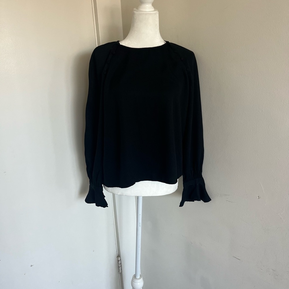 Mango Black Blouse with Ruffled Sleeves